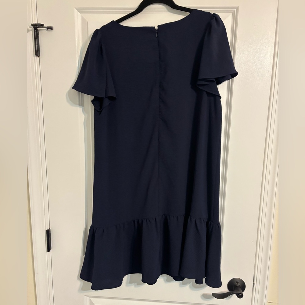 DKNY Navy Blue Ruffle Hem Shift Dress